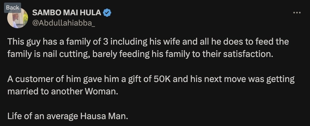 Struggling family man set to marry second wife after receiving N50K gift